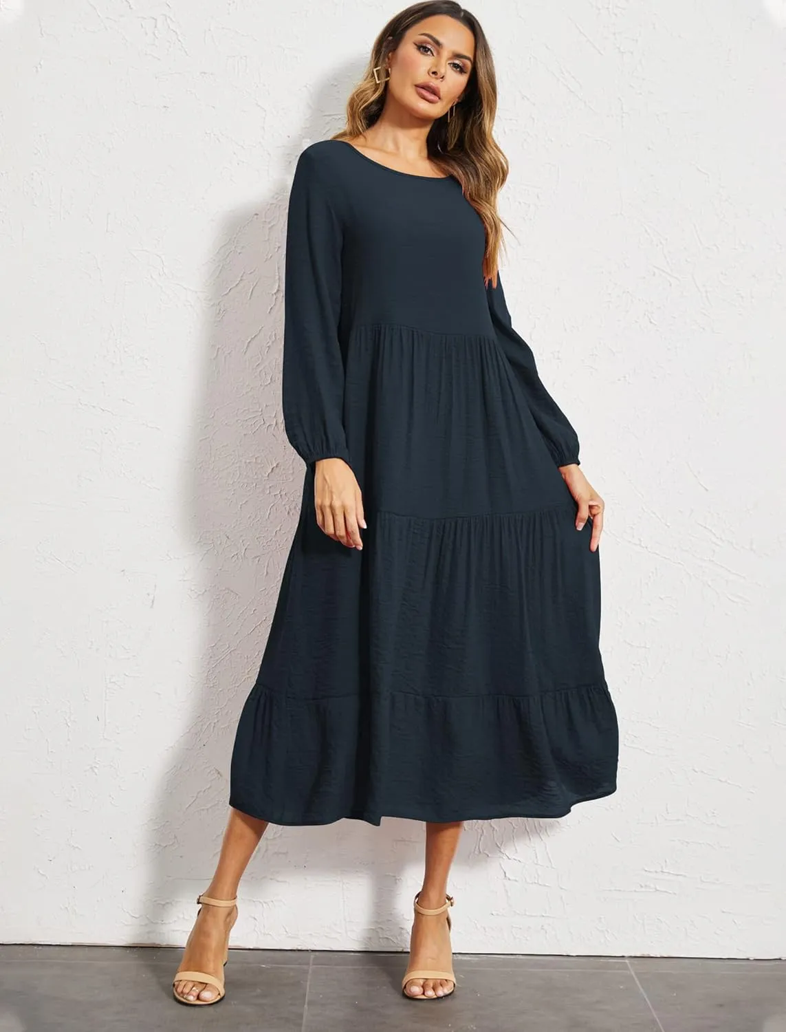 Halife Women's Summer Casual Maxi Dresses Flowy Ruffle Boho Long Dresses with Pockets