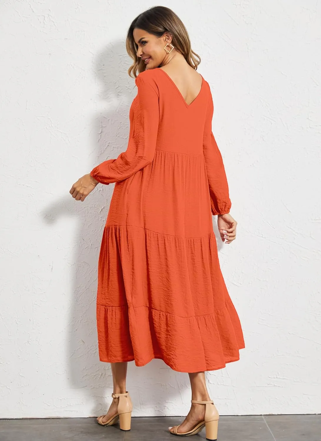 Halife Women's Summer Casual Maxi Dresses Flowy Ruffle Boho Long Dresses with Pockets