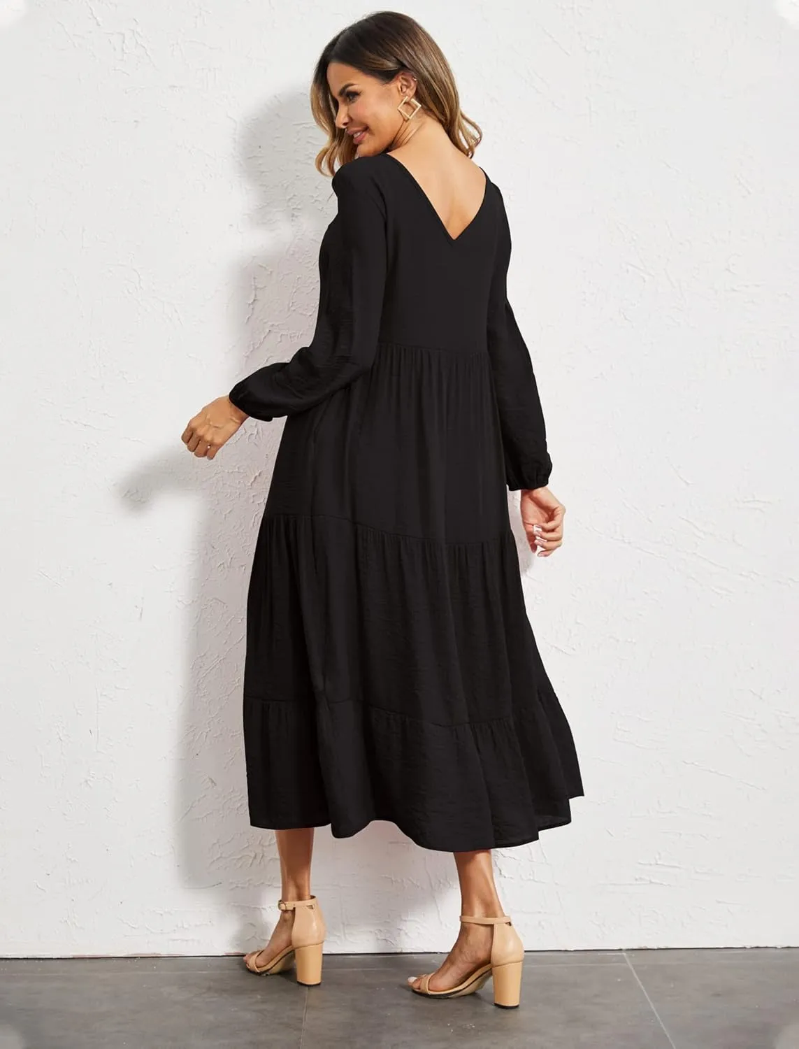 Halife Women's Summer Casual Maxi Dresses Flowy Ruffle Boho Long Dresses with Pockets