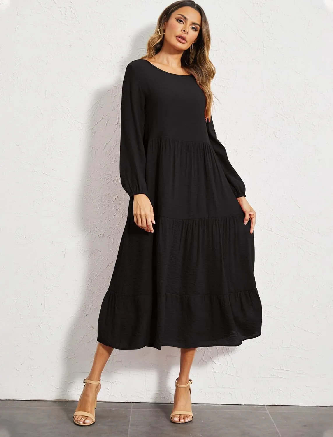 Halife Women's Summer Casual Maxi Dresses Flowy Ruffle Boho Long Dresses with Pockets