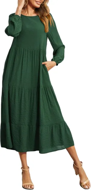 Halife Women's Summer Casual Maxi Dresses Flowy Ruffle Boho Long Dresses with Pockets