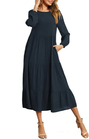 Halife Women's Summer Casual Maxi Dresses Flowy Ruffle Boho Long Dresses with Pockets