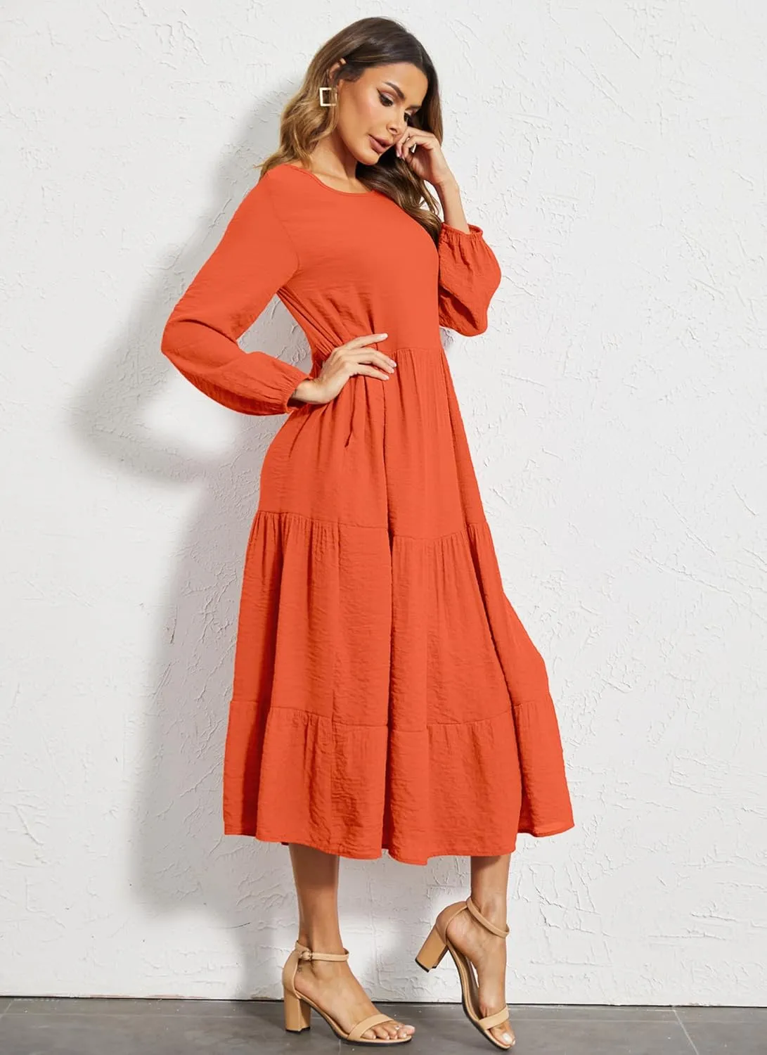 Halife Women's Summer Casual Maxi Dresses Flowy Ruffle Boho Long Dresses with Pockets
