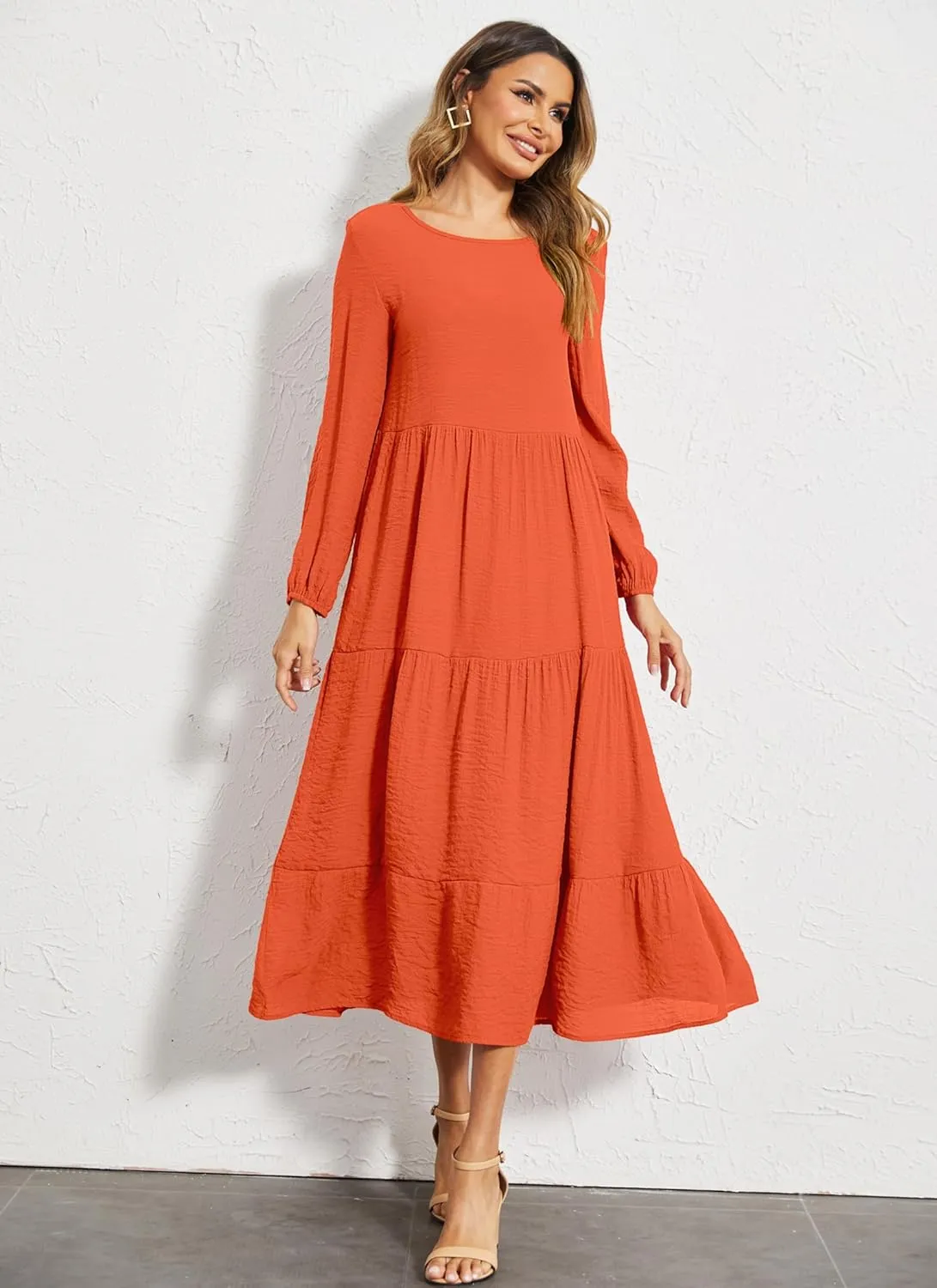 Halife Women's Summer Casual Maxi Dresses Flowy Ruffle Boho Long Dresses with Pockets