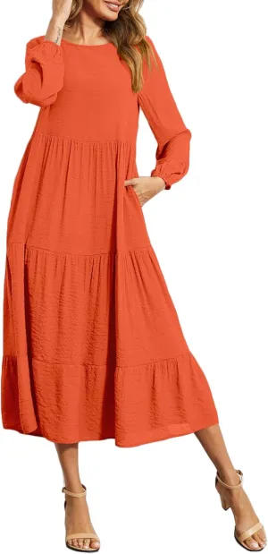 Halife Women's Summer Casual Maxi Dresses Flowy Ruffle Boho Long Dresses with Pockets