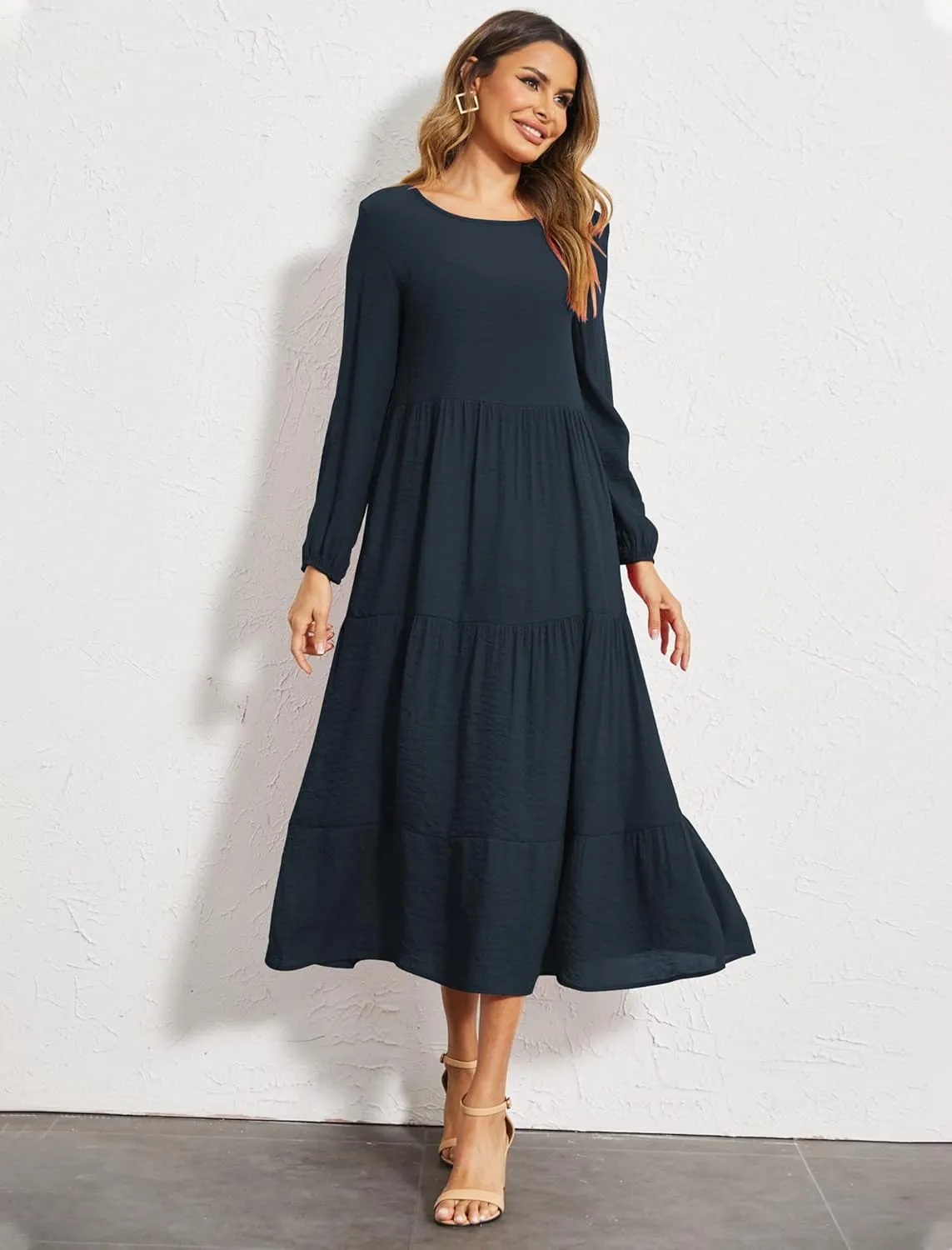 Halife Women's Summer Casual Maxi Dresses Flowy Ruffle Boho Long Dresses with Pockets
