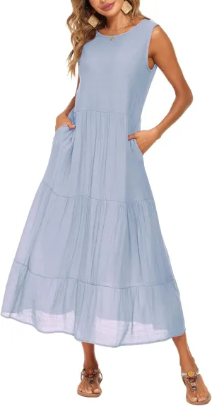 Halife Women's Summer Casual Maxi Dresses Flowy Ruffle Boho Long Dresses with Pockets