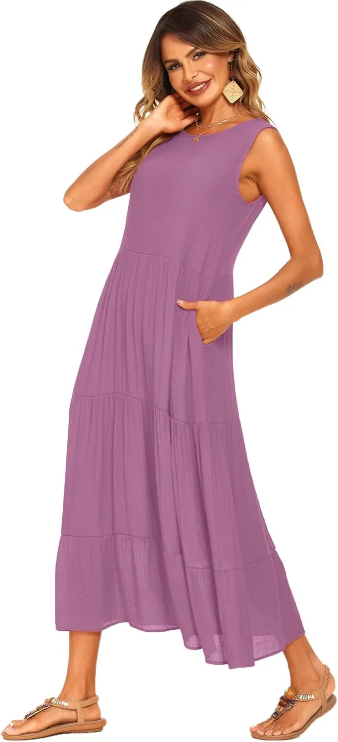 Halife Women's Summer Casual Maxi Dresses Flowy Ruffle Boho Long Dresses with Pockets