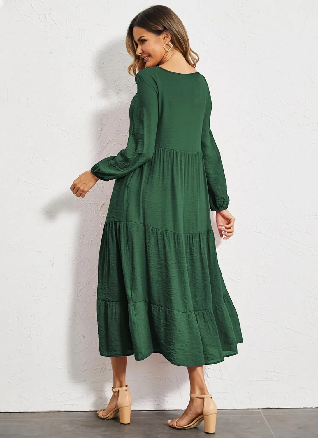 Halife Women's Summer Casual Maxi Dresses Flowy Ruffle Boho Long Dresses with Pockets