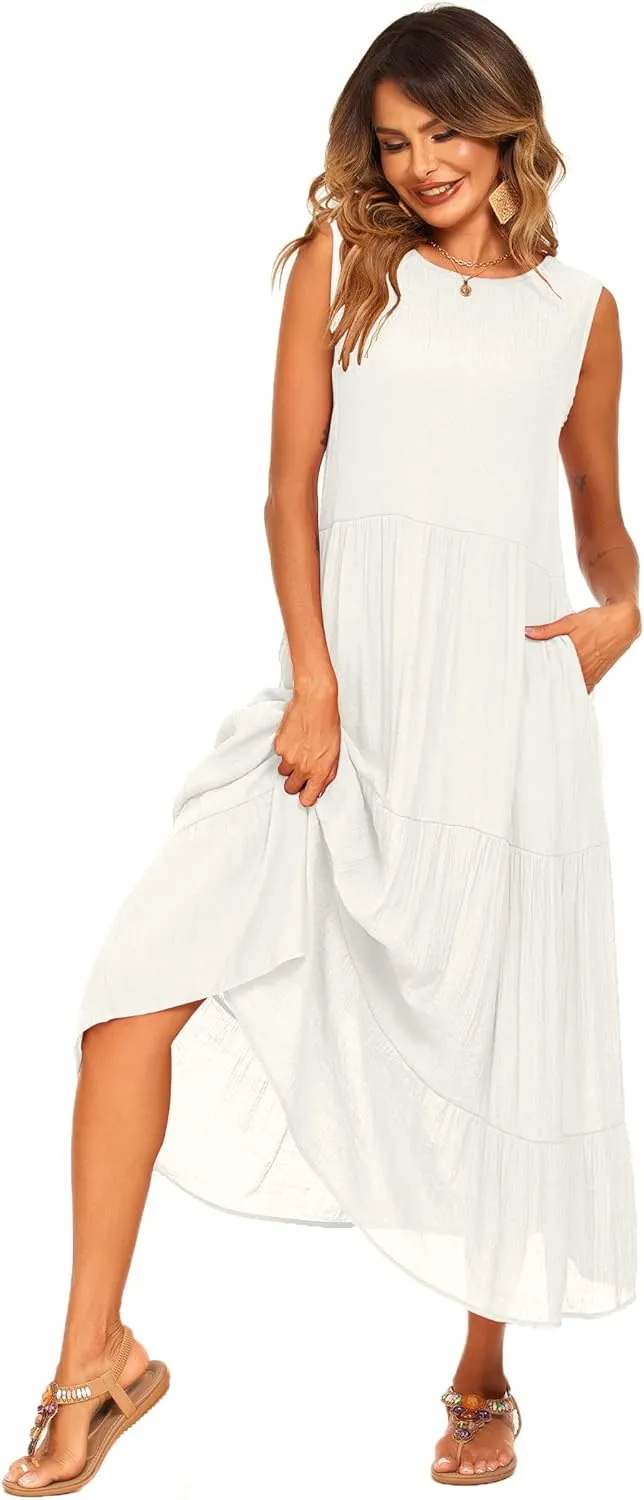 Halife Women's Summer Casual Maxi Dresses Flowy Ruffle Boho Long Dresses with Pockets