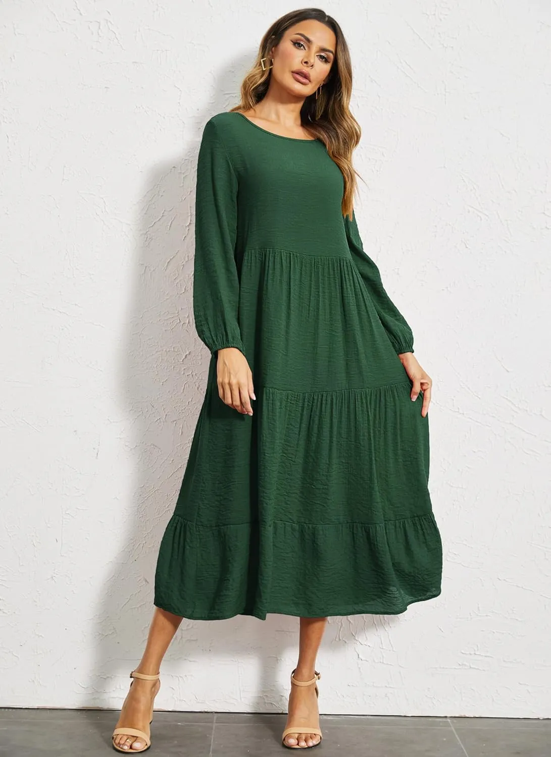 Halife Women's Summer Casual Maxi Dresses Flowy Ruffle Boho Long Dresses with Pockets