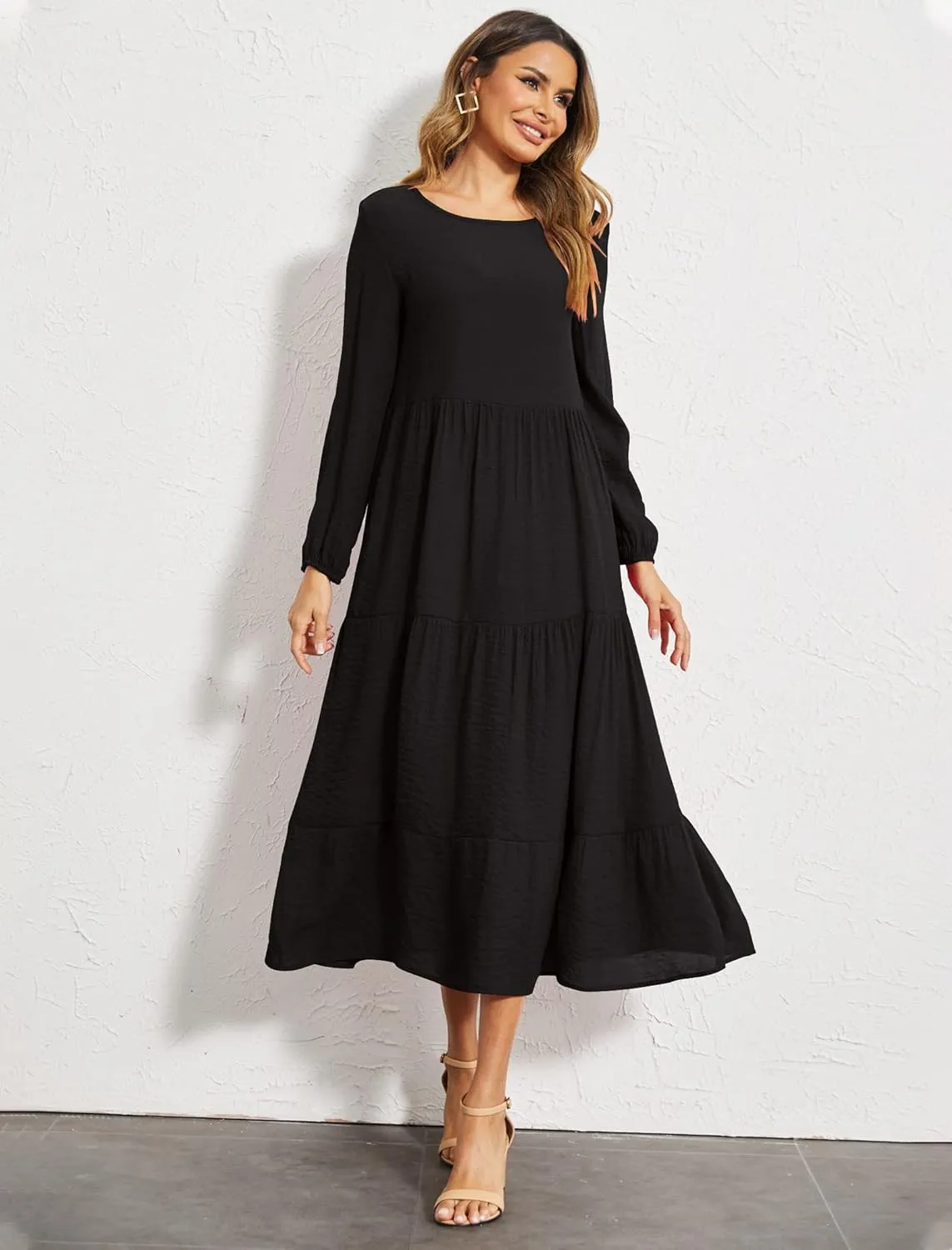 Halife Women's Summer Casual Maxi Dresses Flowy Ruffle Boho Long Dresses with Pockets