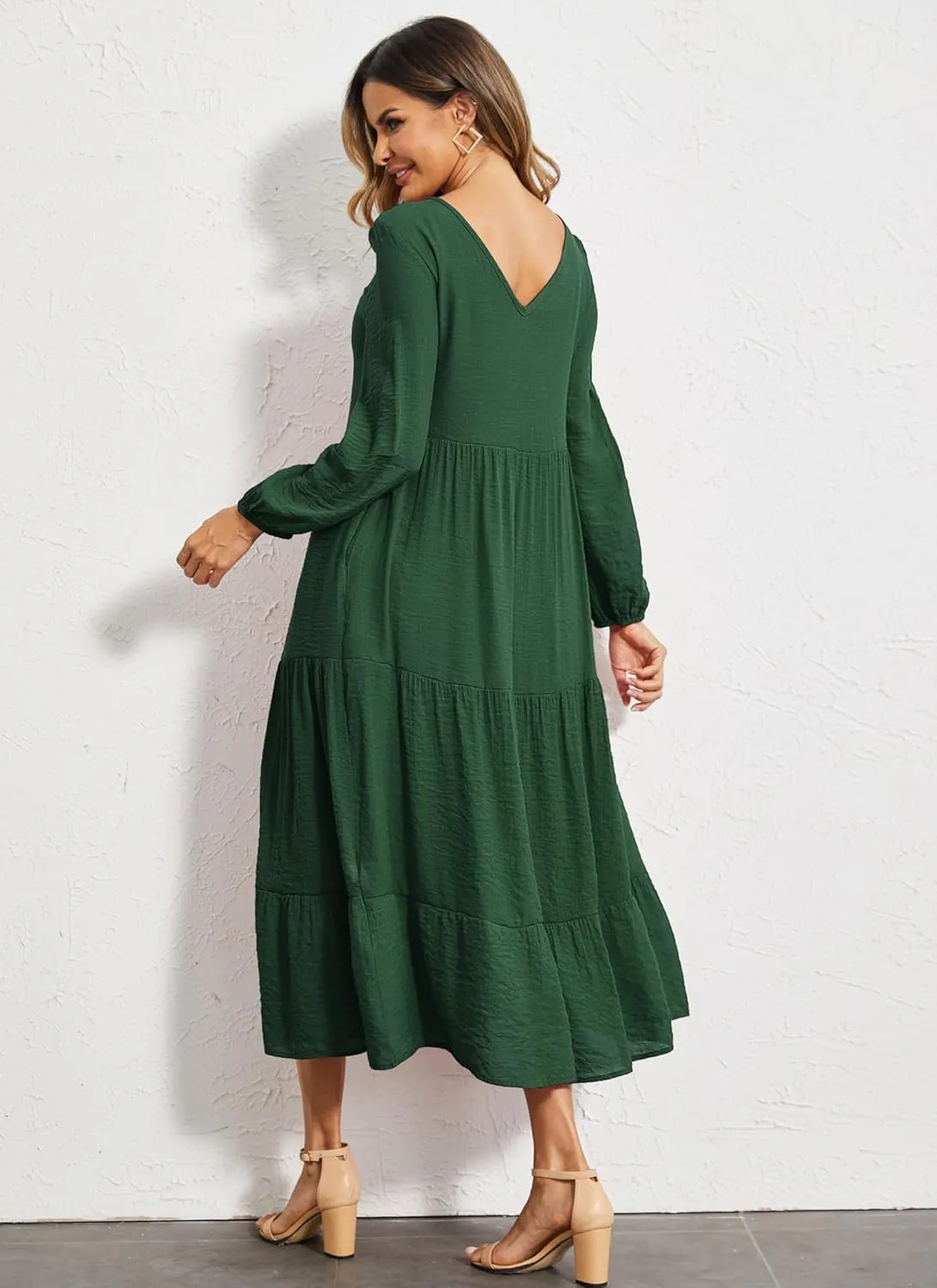 Halife Women's Summer Casual Maxi Dresses Flowy Ruffle Boho Long Dresses with Pockets