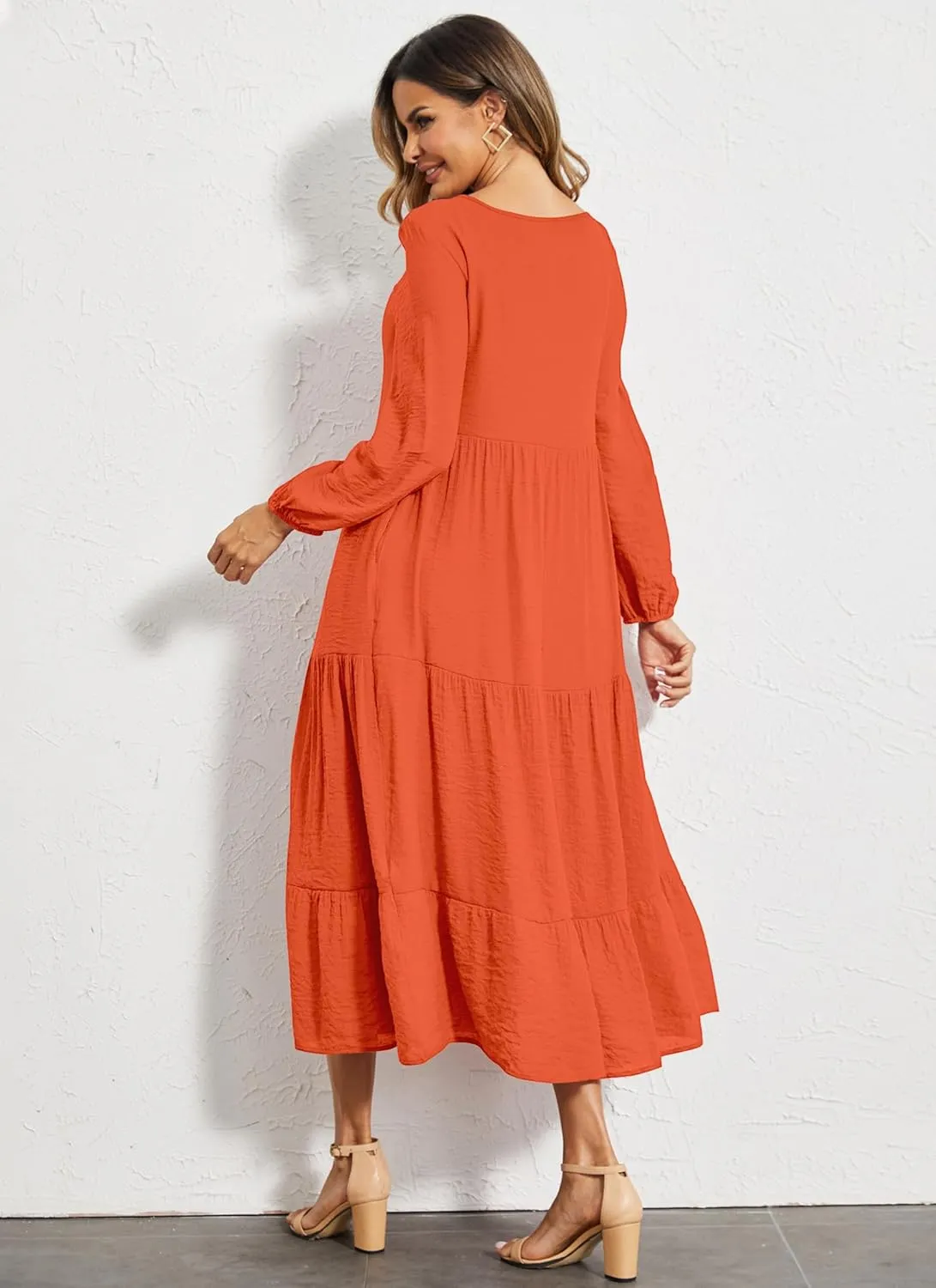 Halife Women's Summer Casual Maxi Dresses Flowy Ruffle Boho Long Dresses with Pockets