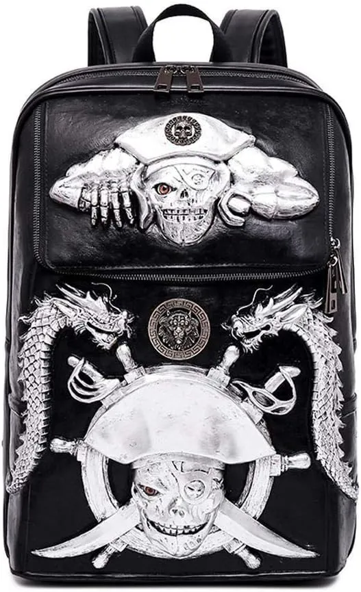 Halloween Skull Backpack 3D Pirate Captain 14" Laptop Computer Handbags Knapsack