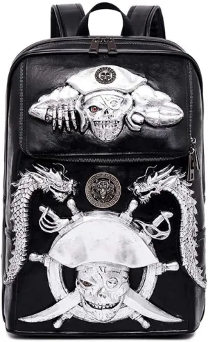 Halloween Skull Backpack 3D Pirate Captain 14" Laptop Computer Handbags Knapsack