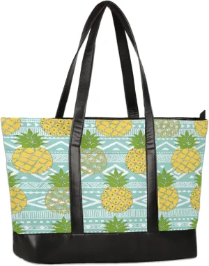 Hand Painted Cute Pineapple Laptop Tote Bag for Women Lightweight Work Purse with Multiple Compartments Fits 13-15.6 Inch Laptop Tablet Shoulder Bag for Office Travel Daily Use