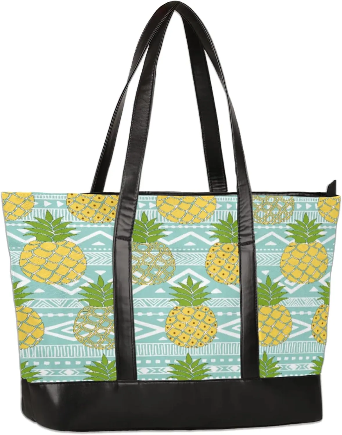 Hand Painted Cute Pineapple Laptop Tote Bag for Women Lightweight Work Purse with Multiple Compartments Fits 13-15.6 Inch Laptop Tablet Shoulder Bag for Office Travel Daily Use
