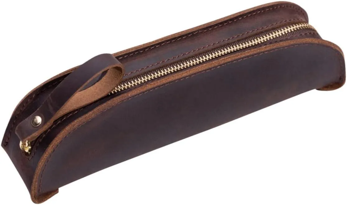 Hand Stitched Leather Pen Pouch Pencil Bag Fountain Pen Case for Office College and Travel