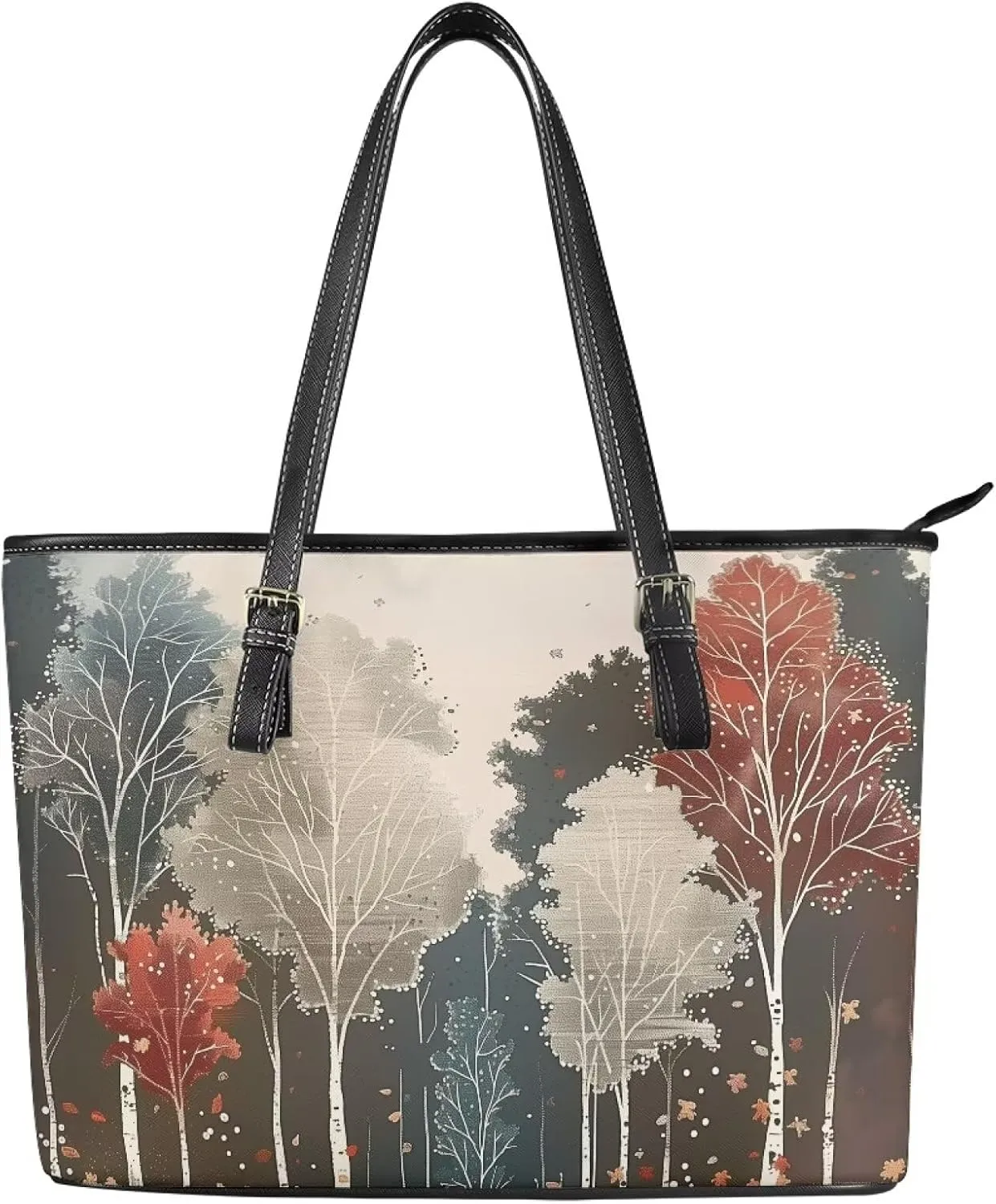 Handbag for Women PU Leather Tote Bag, French Countryside Style Zipper Large Shoulder Bag for Work, Travel,Shopping
