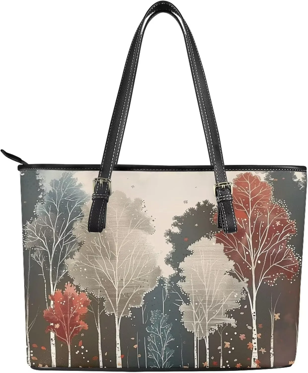Handbag for Women PU Leather Tote Bag, French Countryside Style Zipper Large Shoulder Bag for Work, Travel,Shopping