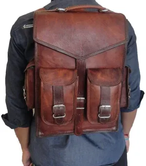 Handmade World Brown Vintage Leather Backpack Laptop Messenger Bag Rucksack Sling for Men Women (12" x 16")