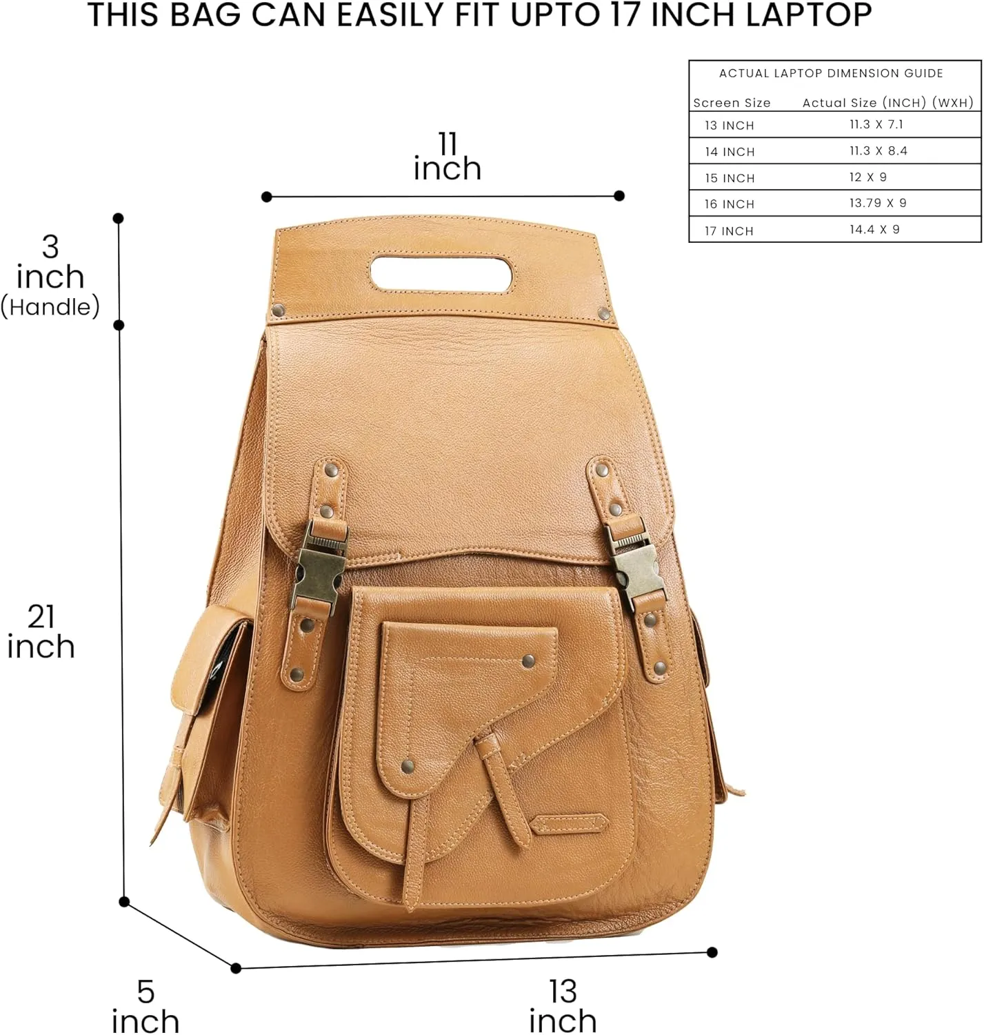 Handmade World Full Grain 18 Inch Leather Laptop Large Backpack Casual Bookbag Daypack Camping Travel Rucksack Knapsack