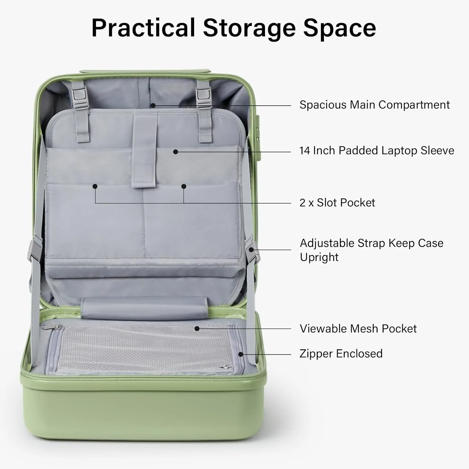 Hanke 16 Inch Underseat Carry On Luggage with Wheels Hard Shell Mini Small Suitcases Carry On Bag for Airline Approved TSA Luggage Lightweight Travel Suitcase(Bamboo Green)