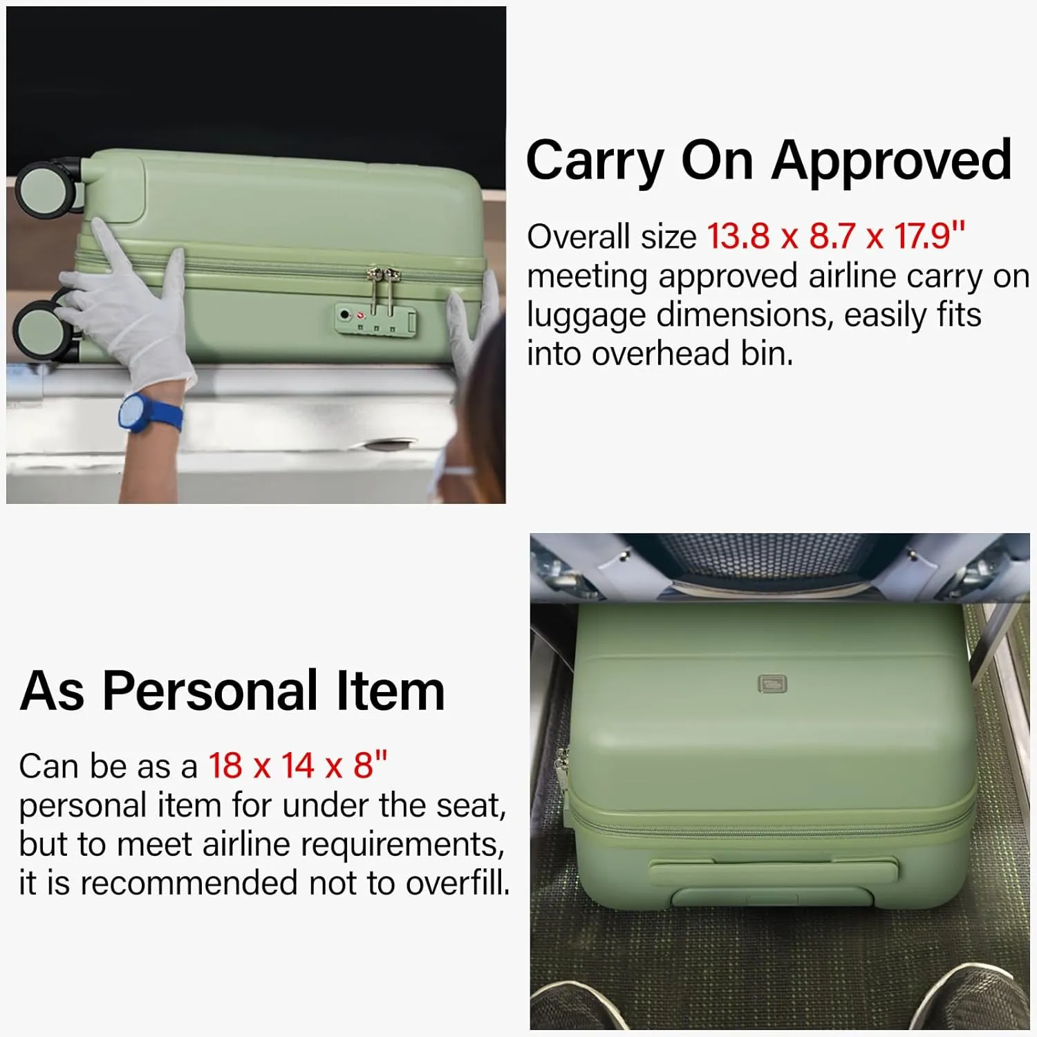 Hanke 16 Inch Underseat Carry On Luggage with Wheels Hard Shell Mini Small Suitcases Carry On Bag for Airline Approved TSA Luggage Lightweight Travel Suitcase(Bamboo Green)