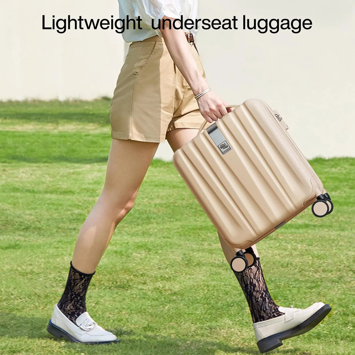 Hanke 16 Inch Underseat Carry on Suitcases with Wheels,Lightweight Hard Shell Carry on Luggage for Weekender, Travel Approved Small Suitcase,Travel Luggage for Womem Men,Cuba Sand pink.