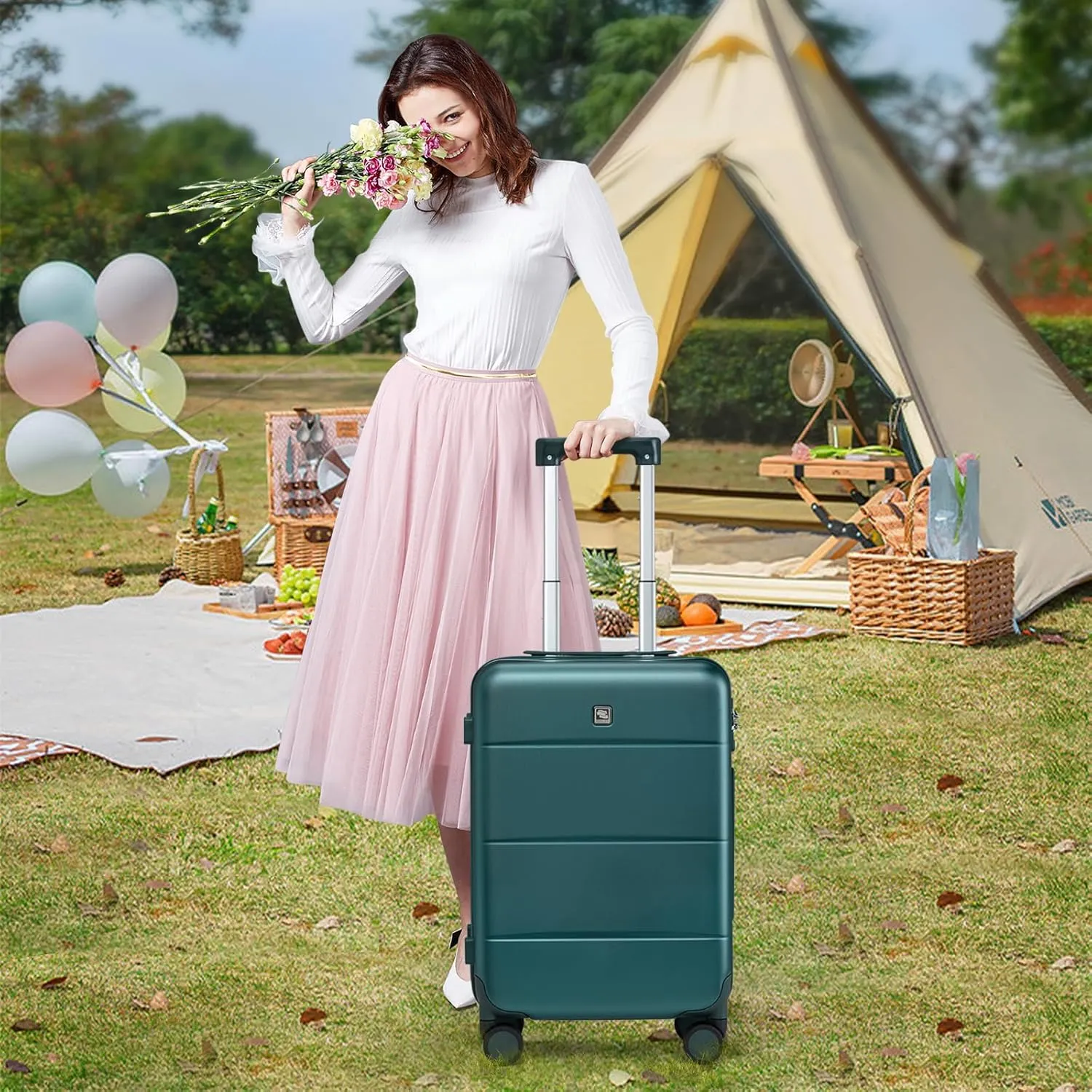 Hanke 20 Inch Carry On Luggage 22x14x9 Airline Approved PC Hard Shell Suitcases with Wheels TSA Luggage for Women Men Lightweight Travel Luggage(Blackish Green)
