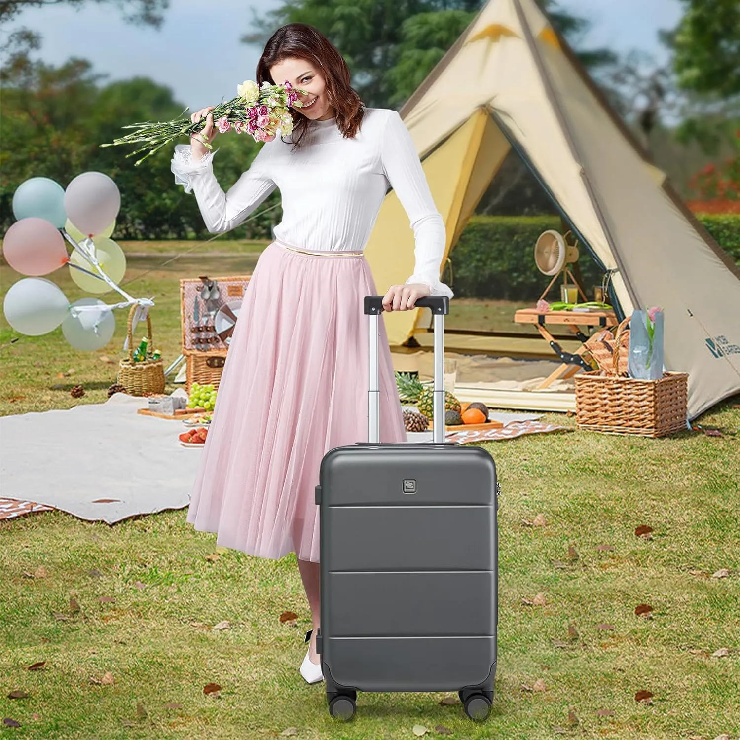 Hanke 24 Inch Checked Luggage with Spinner Wheels Hard Shell Suitcases Lightweight Travel TSA Luggage for Women Men Medium Suitcase(Graphite Grey)