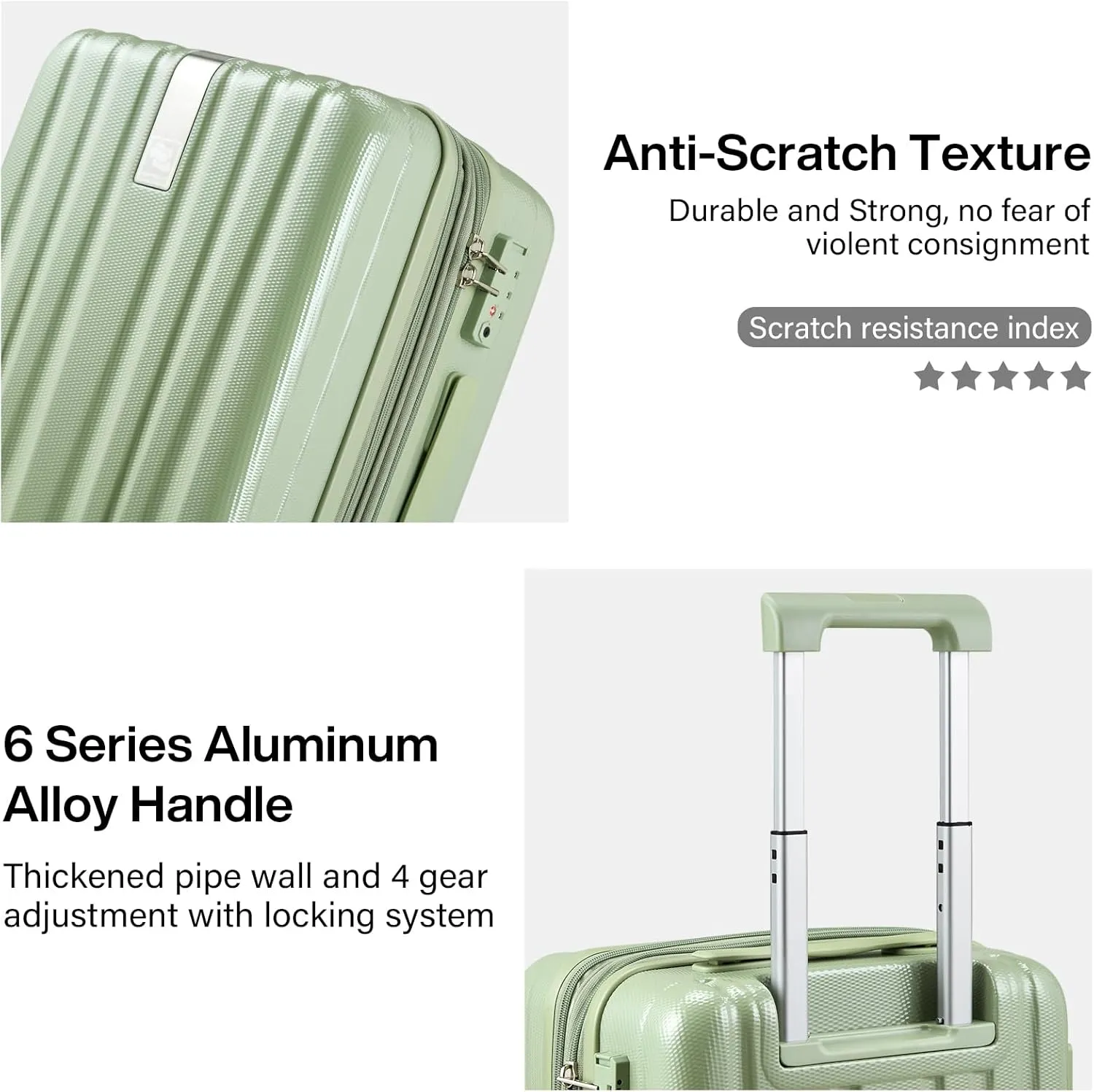 Hanke 24 Inch Expandable Checked Luggage Lightweight PC Hard Shell Luggage Suitcases with Wheels Travel Luggage Rolling Large Suitcase Travel Luggage Bag for Go to University.(Bamboo Green)
