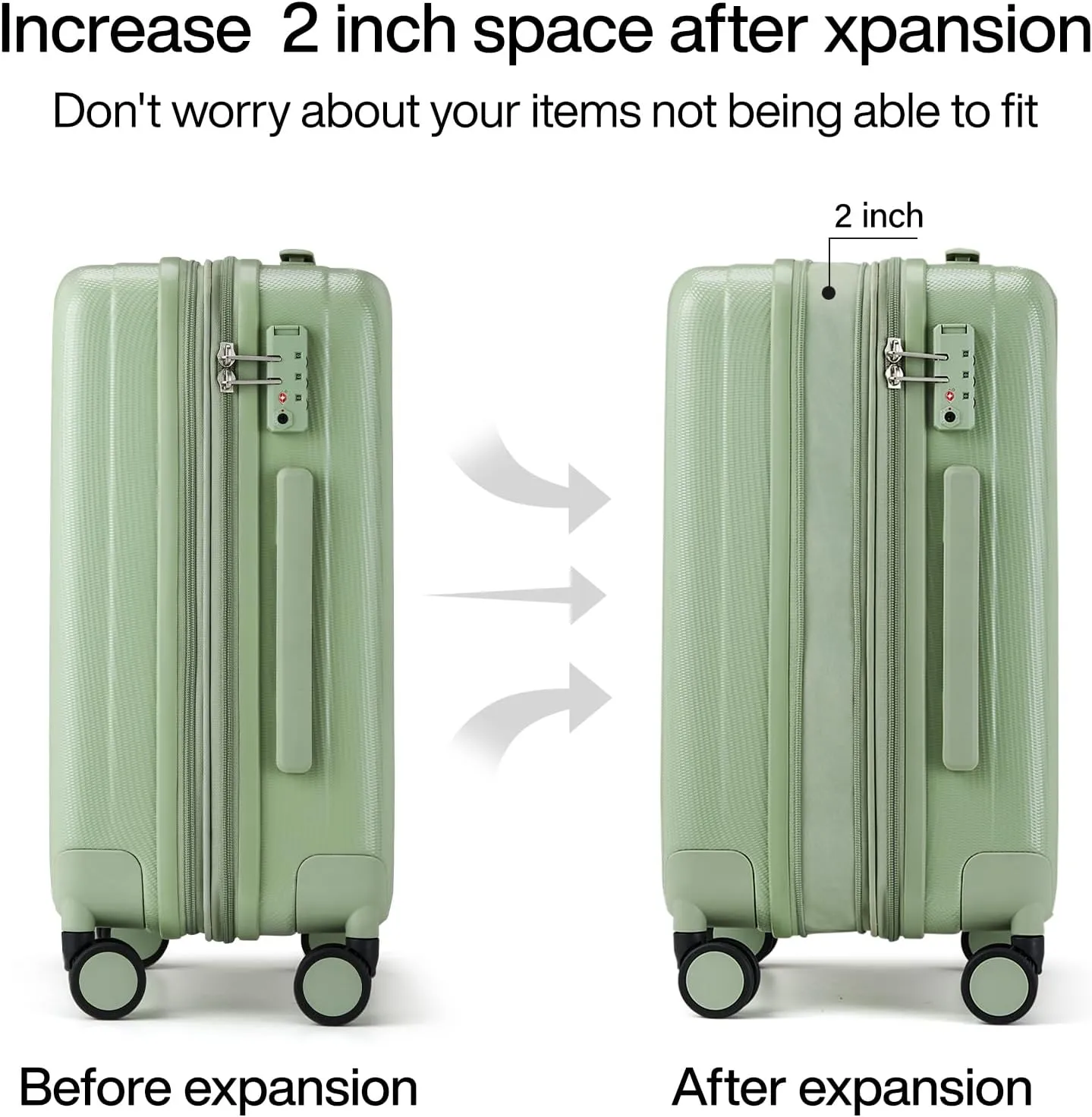 Hanke 24 Inch Expandable Checked Luggage Lightweight PC Hard Shell Luggage Suitcases with Wheels Travel Luggage Rolling Large Suitcase Travel Luggage Bag for Go to University.(Bamboo Green)