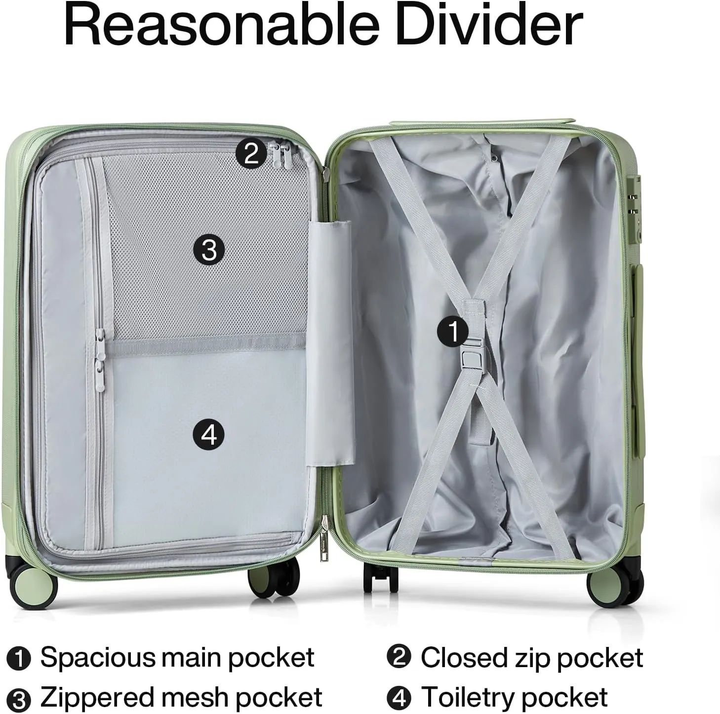 Hanke 24 Inch Expandable Checked Luggage Lightweight PC Hard Shell Luggage Suitcases with Wheels Travel Luggage Rolling Large Suitcase Travel Luggage Bag for Go to University.(Bamboo Green)
