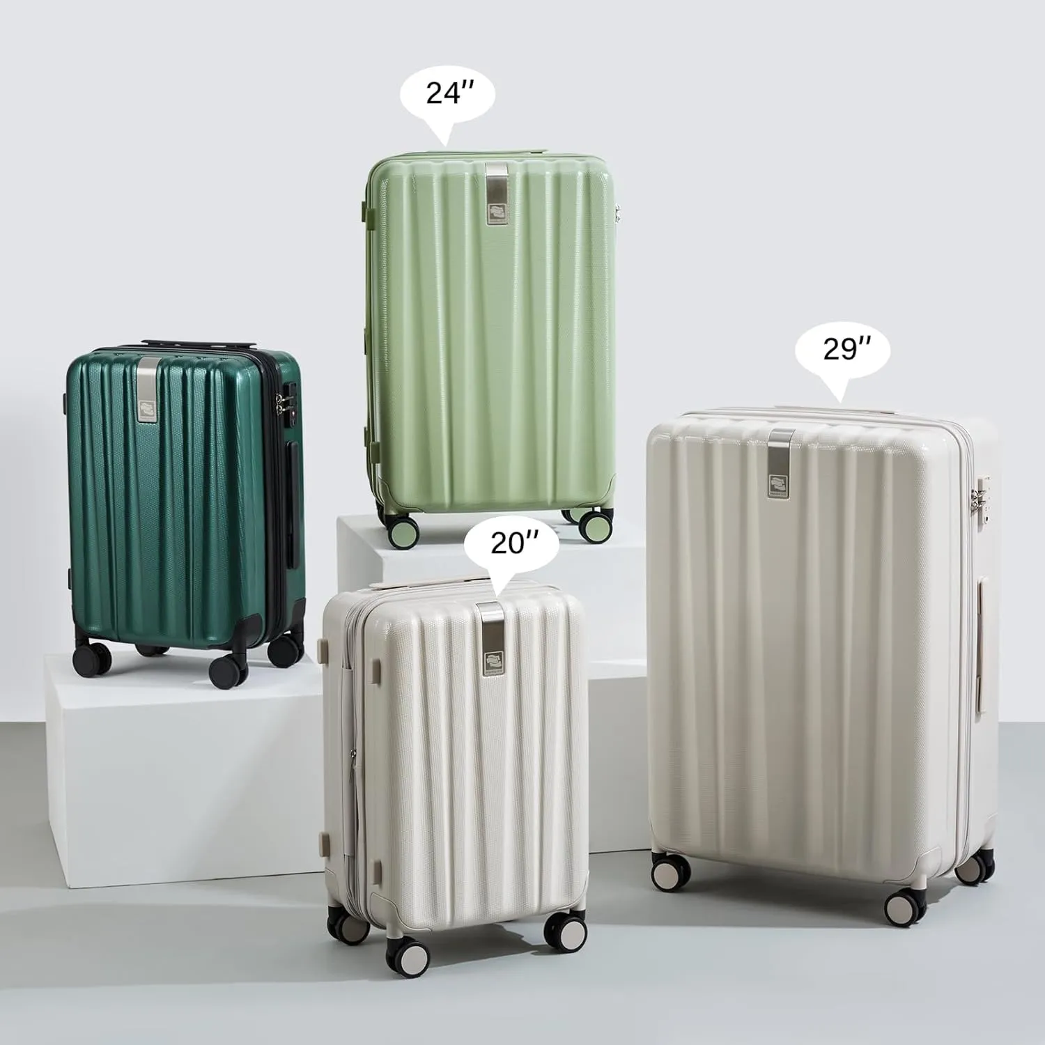 Hanke 24 Inch Expandable Checked Luggage Lightweight PC Hard Shell Luggage Suitcases with Wheels Travel Luggage Rolling Large Suitcase Travel Luggage Bag for Go to University.(Bamboo Green)