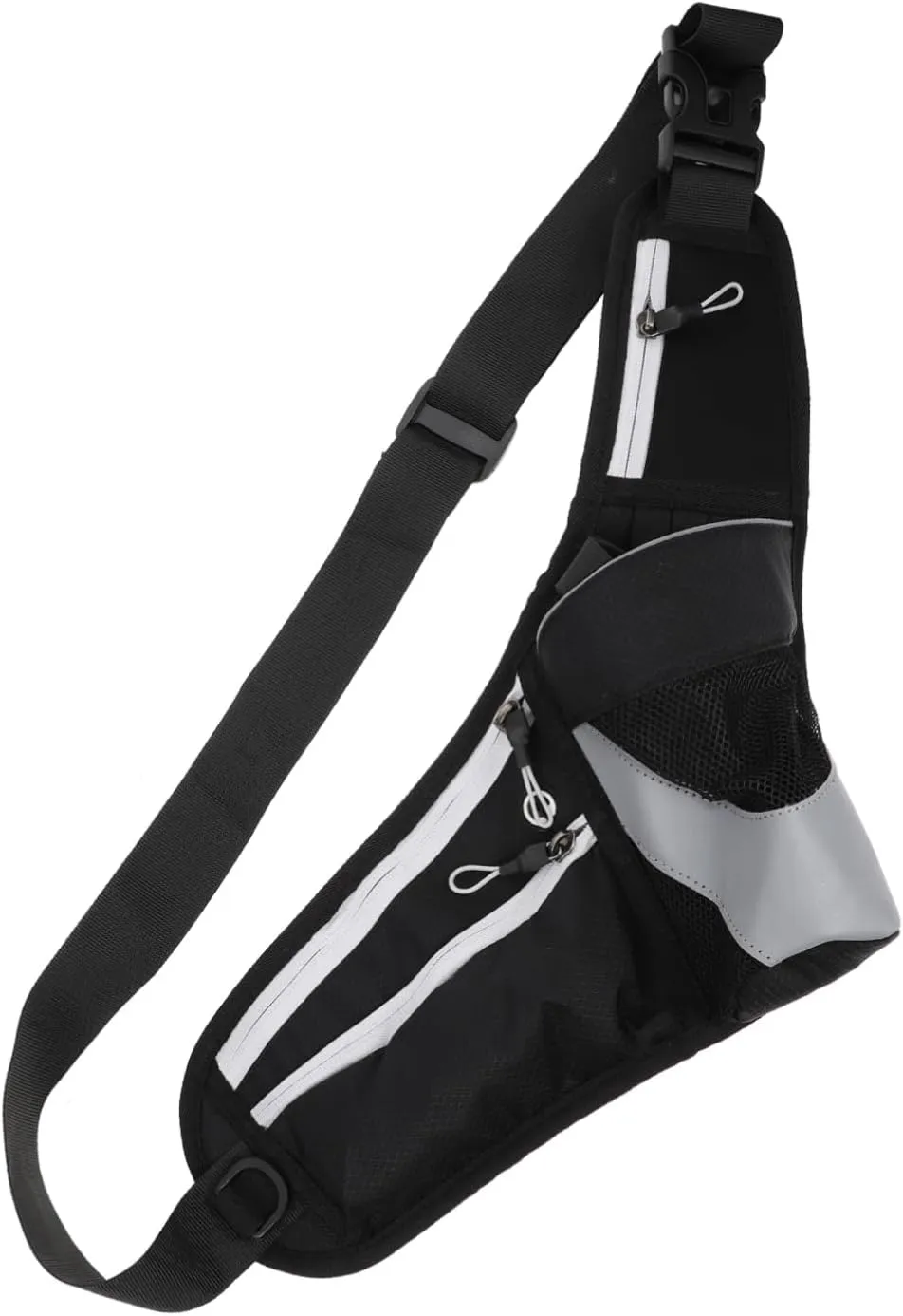 Happyyami Running Bum Bag Fashion Sports Waist Bag Single Shoulder Crossbody Bag Sturdy Nylon Interlayer Card Pocket Night Alert Glancing Strip Black