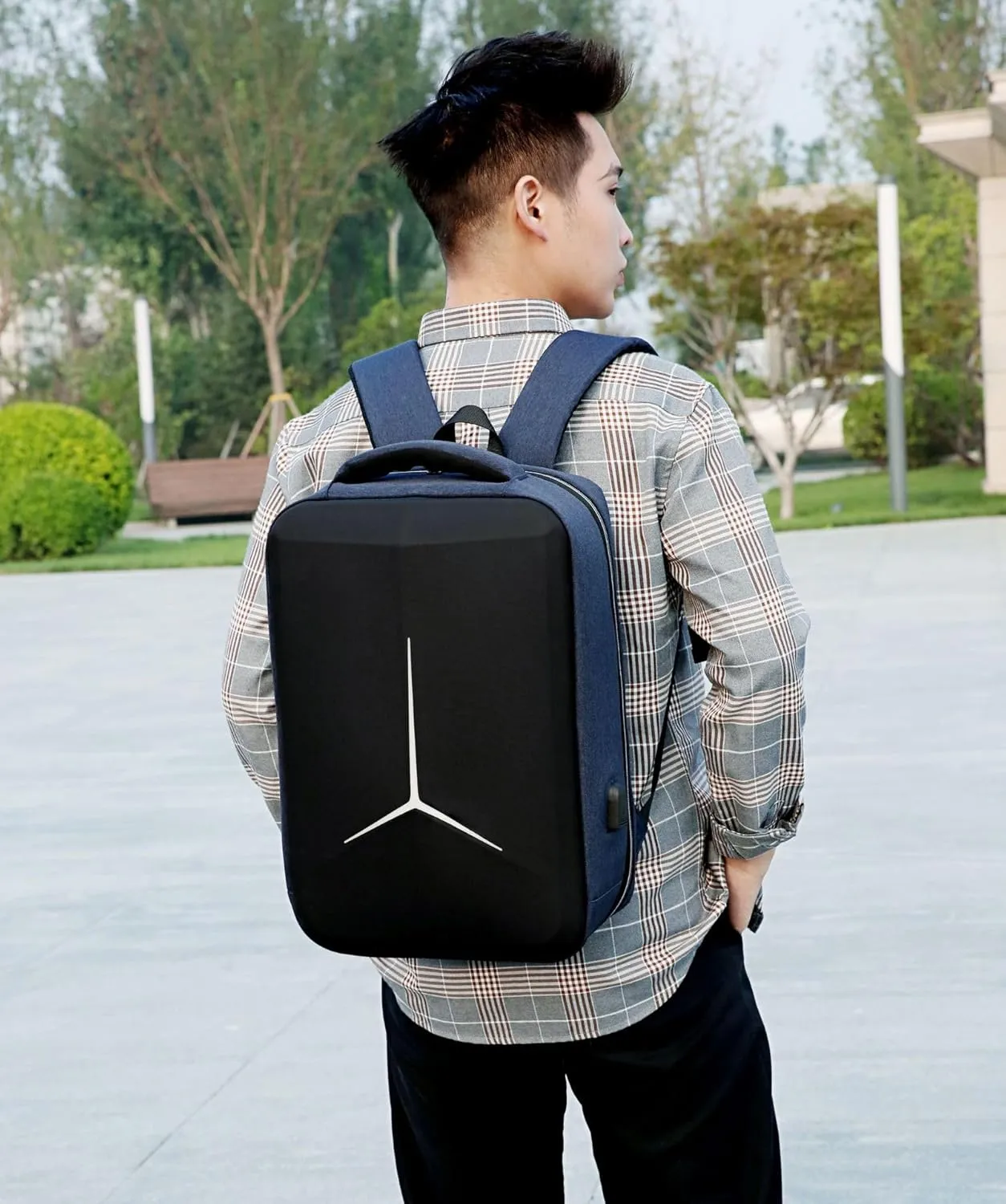 Hard Shell Business Backpack Travel Laptop backpack USB port backpack Daily laptop backpack Waterproof travel backpack (Blue)
