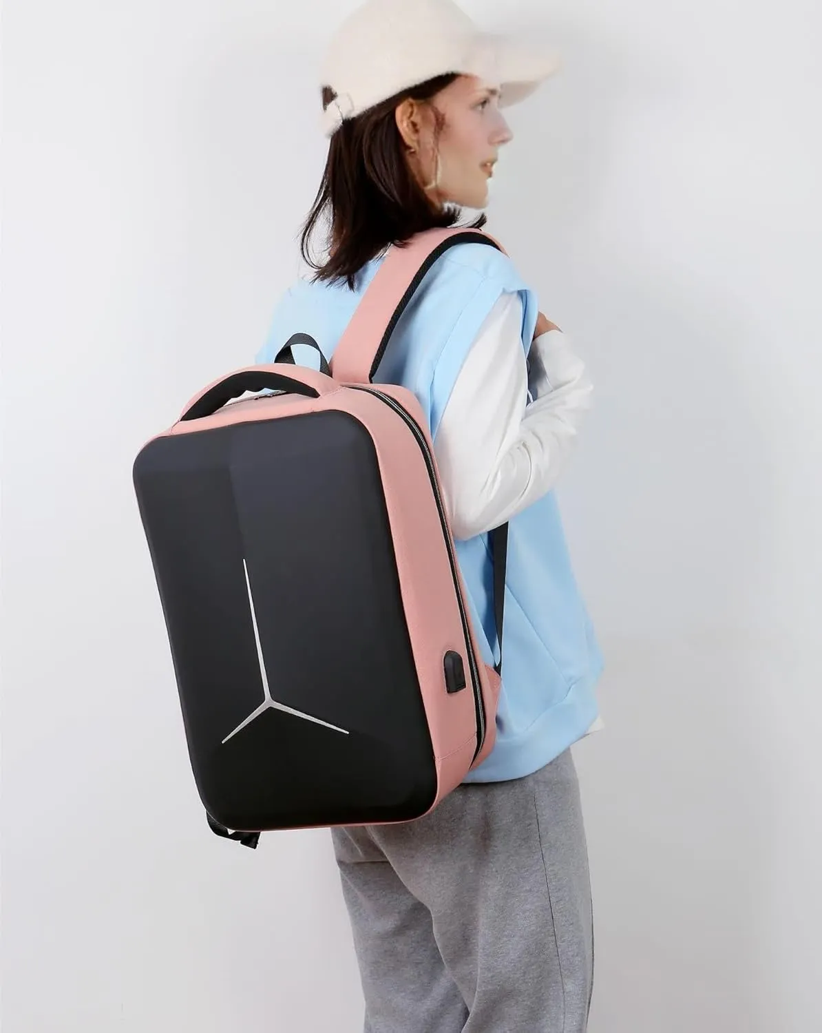 Hard Shell Business Backpack Travel Laptop backpack USB port backpack Daily laptop backpack Waterproof travel backpack (Pink)