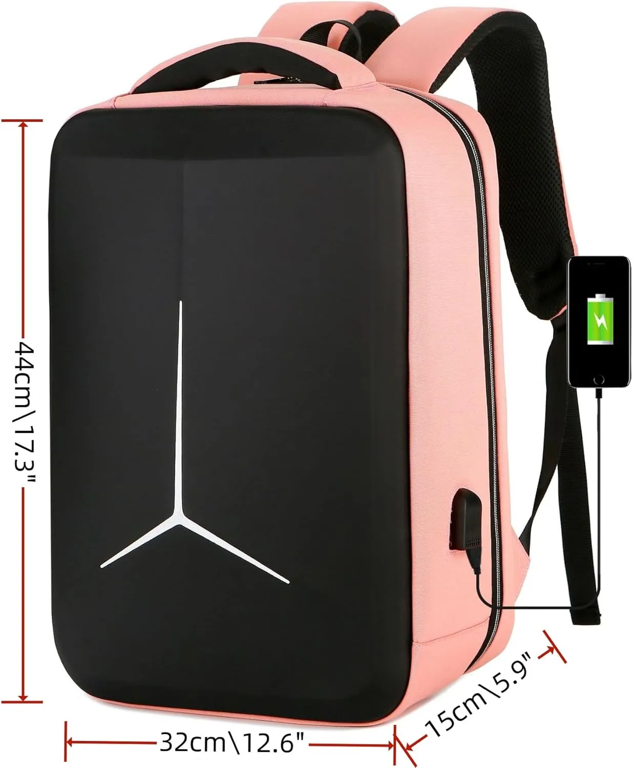 Hard Shell Business Backpack Travel Laptop backpack USB port backpack Daily laptop backpack Waterproof travel backpack (Pink)