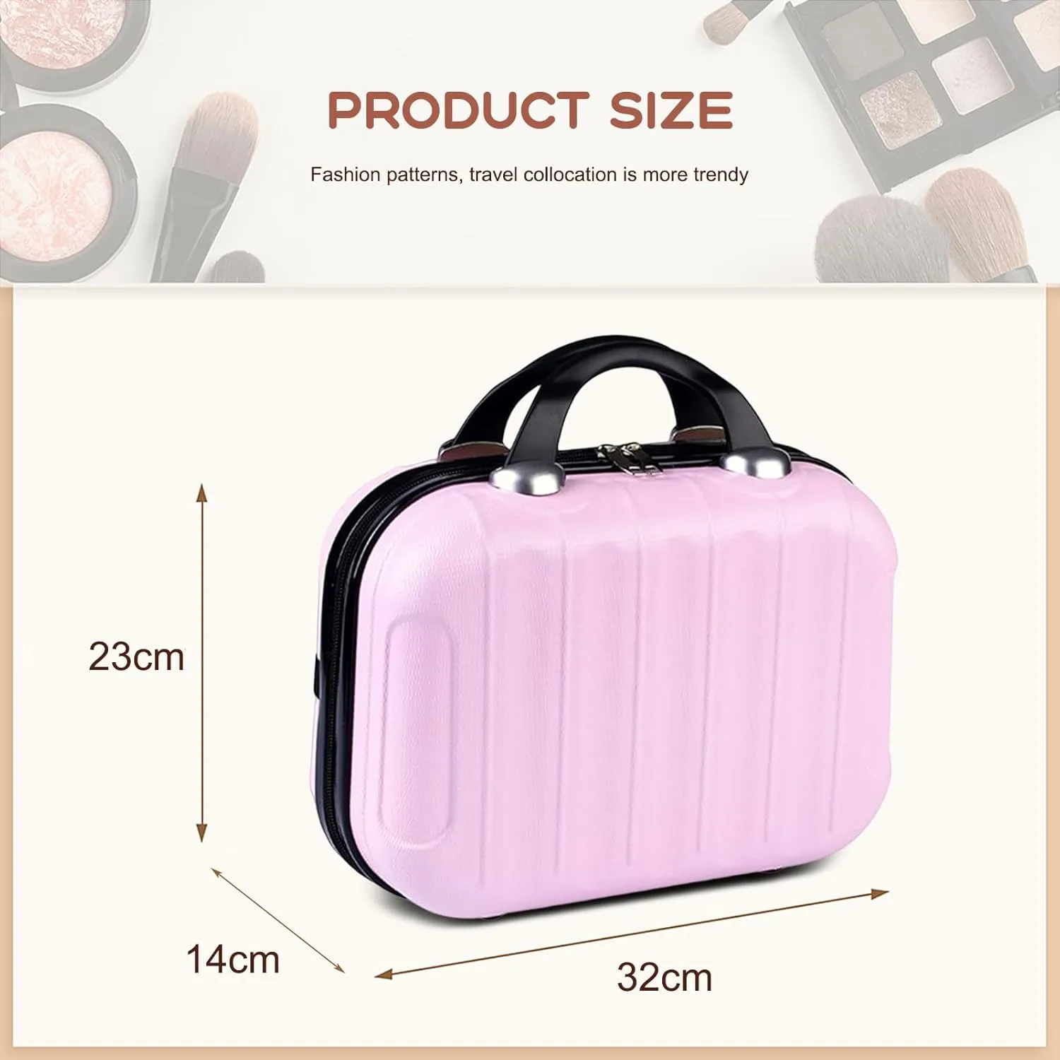 Hard Shell Vanity Cases with Elastic Band and Zipper, Portable Waterproof ABS Beauty Case, Cosmetic Case for Women Girl