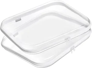 Hard Sided Clear Zipper Case for Storage- Professional-Grade Plastic Clear Zipper Pencil Case,Toy Storage Bins, Toiletry Pouch, Travel Organizer, Cosmetic Bag（White,2 Pack, L）