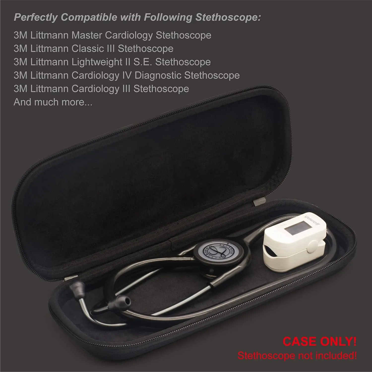 Hard Stethoscope Case, Lightweight Thin Stethoscope Holder Storage Pouch for Littmann Classic III, Lightweight II S.E, Cardiology IV, MDF Acoustica Deluxe Stethoscopes (Black)