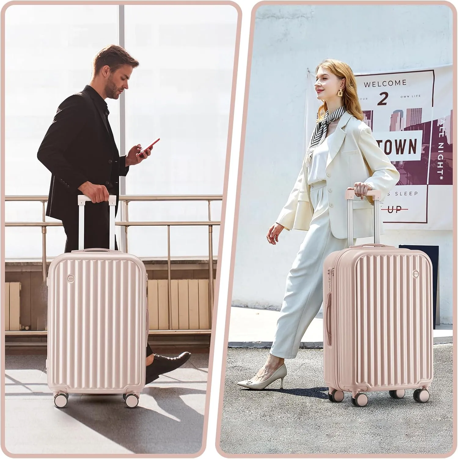 Hardside Carry On Luggage with Spinner Wheels and Built-in TSA Lock Durable Suitcase Rolling Luggage with USB Port cup holder Carry-On 20Inch (Pink)