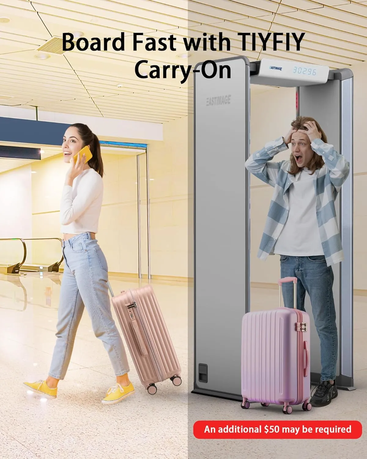 Hardside Carry On Luggage with Spinner Wheels and Built-in TSA Lock Durable Suitcase Rolling Luggage with USB Port cup holder Carry-On 20Inch (Pink)