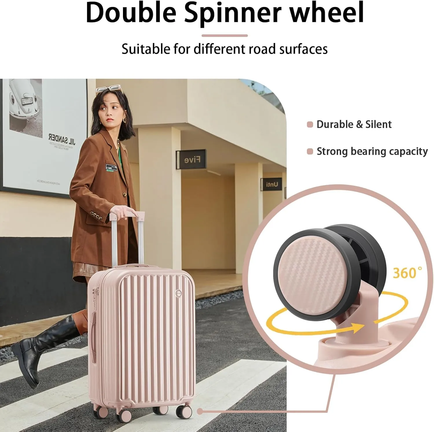 Hardside Carry On Luggage with Spinner Wheels and Built-in TSA Lock Durable Suitcase Rolling Luggage with USB Port cup holder Carry-On 20Inch (Pink)