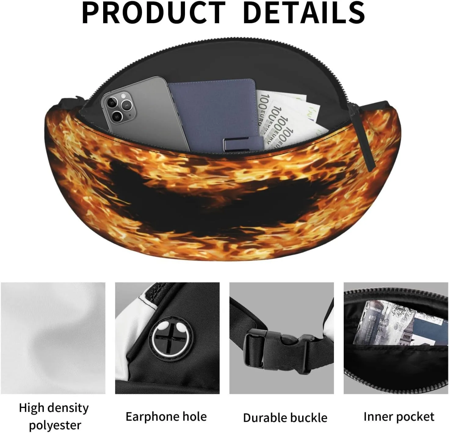 Heart Orange Fanny Pack, Crossbody Waist Packs for Women Men Waist Bags with Adjustable Strap for Travel Running Hiking Sport