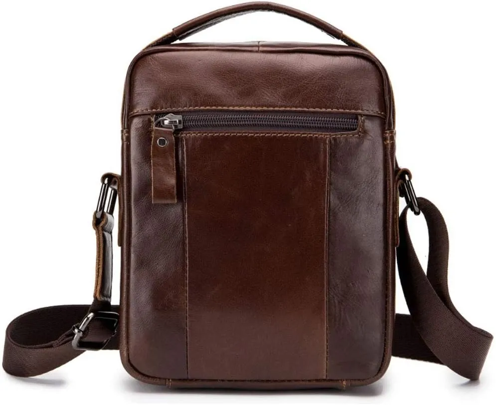 Hebetag Small Leather Shoulder Bag Crossbody Pack for Men Outdoor Travel Business