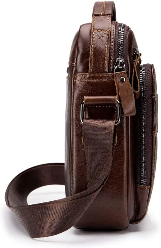 Hebetag Small Leather Shoulder Bag Crossbody Pack for Men Outdoor Travel Business