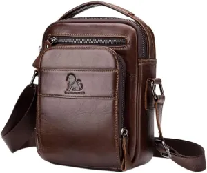 Hebetag Small Leather Shoulder Bag Crossbody Pack for Men Outdoor Travel Business